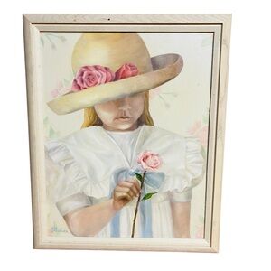 Oil Painting by the Artist Kay Strother Girl Holding A Flower Wall Art Decor